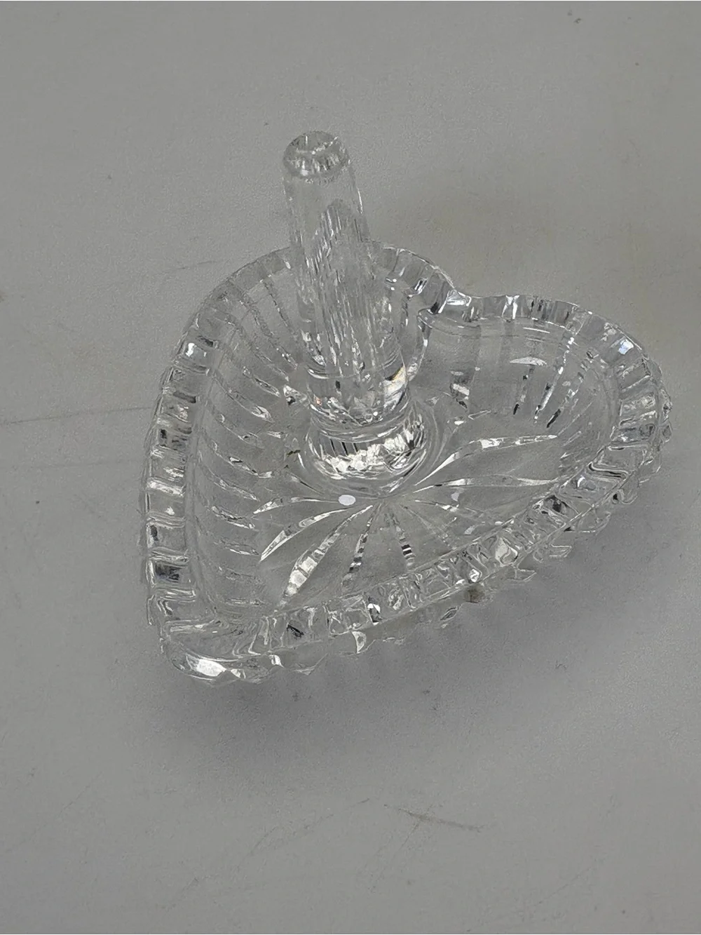 Small Vintage Clear Glass Heart Ring Holder